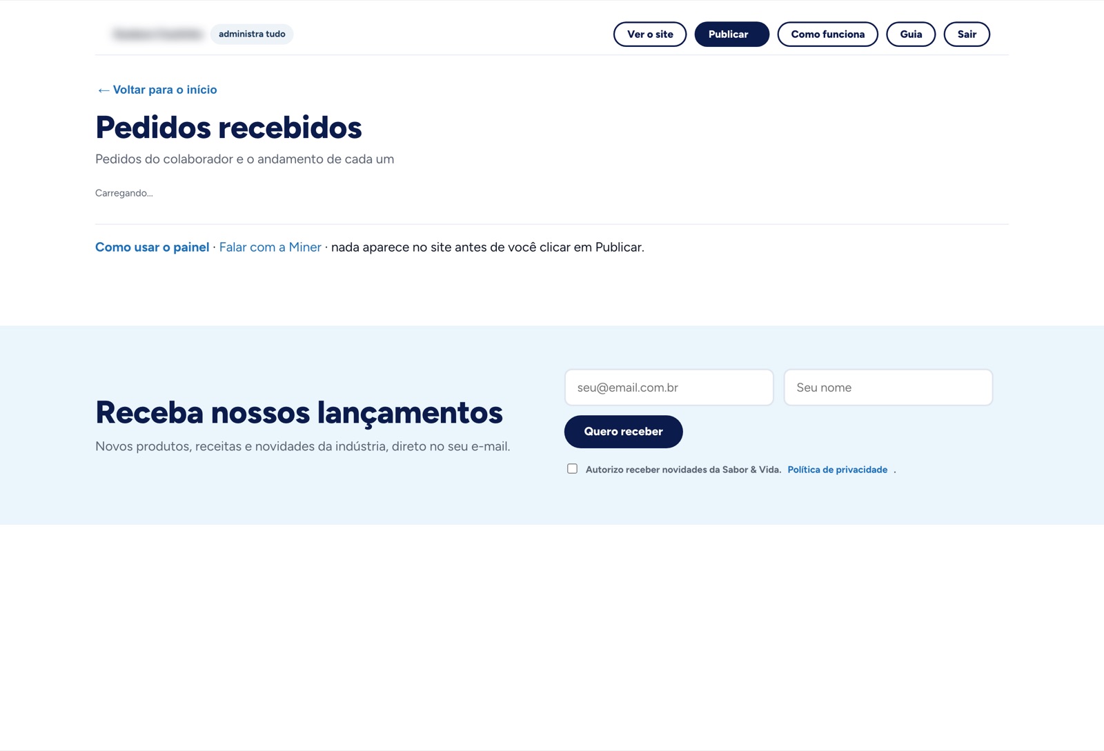 Lista de pedidos recebidos com andamento, ficha e mensagem pronta