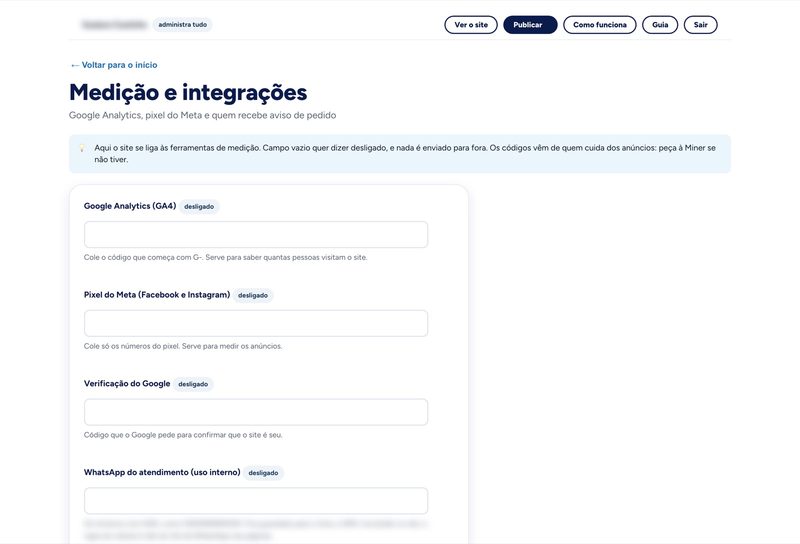 Tela de medição e integrações no painel